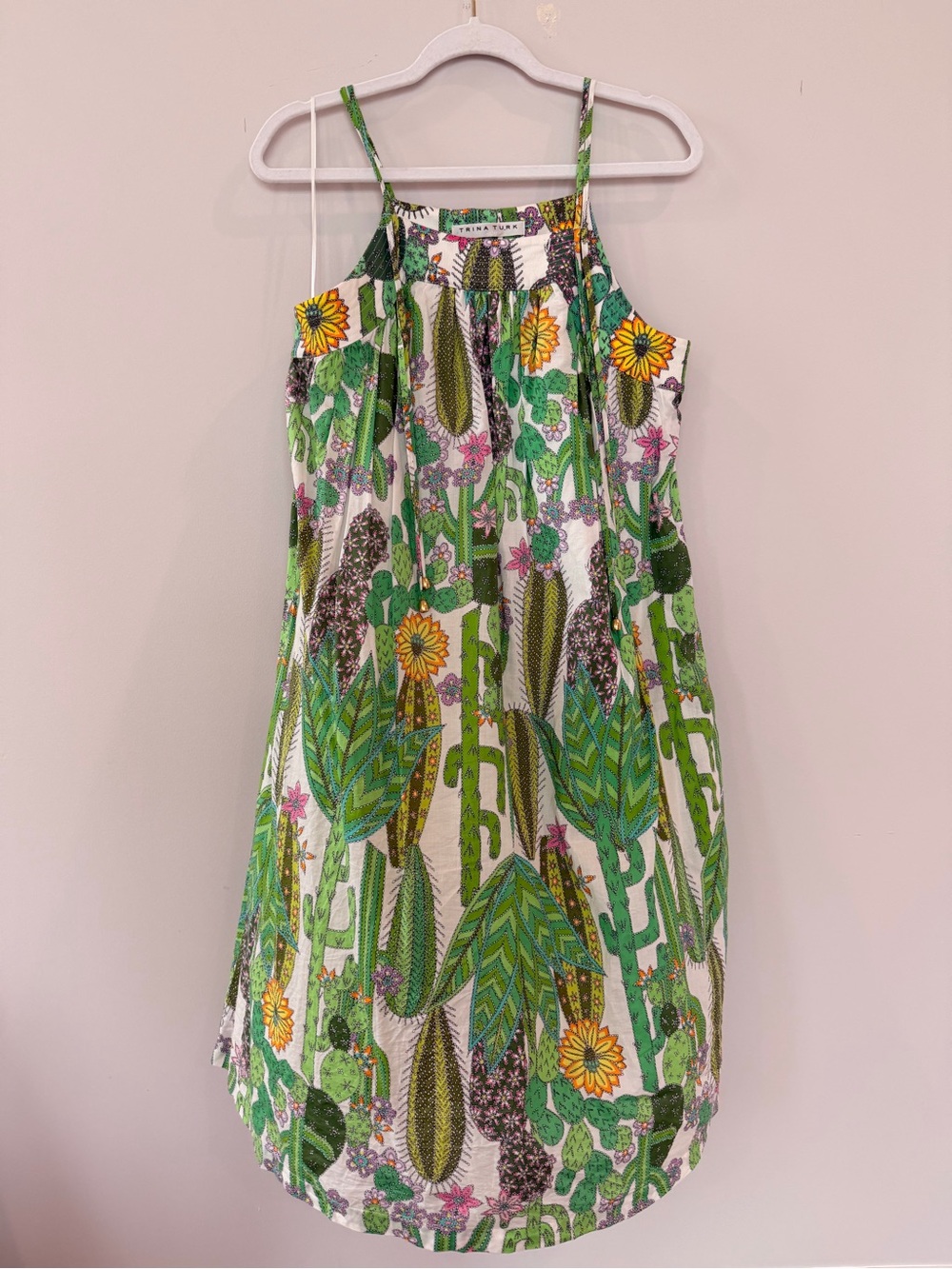 Trina Turk Green White Cactus Floral Sundress